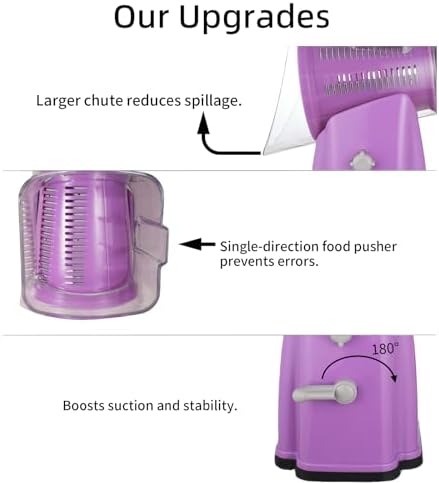 Upgrade Rotary Cheese Grater Shredder with Handle, Strong Suction Base, Multi-purpose Rotary Grater Slicer with 5 Interchangeable Blades for Ice, Vegetables, Fruit, Nuts with Blade Storage Box