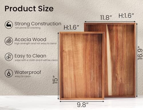 Fibogollo Set of 2 Acacia Wood Serving Tray with Handles