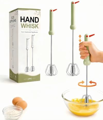 2 PC Semi-Automatic Stainless Steel Egg Beater, Hand Push Rotary Whisk
