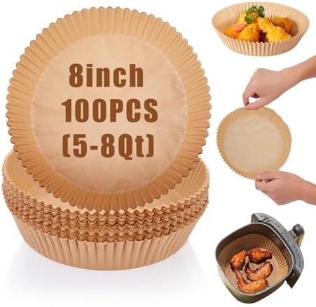 Air Fryer Liners Disposable, 100PCS Non-stick Disposable Airfryer Liners, 8 Inch Unbleached Parchment Paper, Round Airfryer Paper Liners for 5-8QT Air Fryer, Baking, Roasting Microwave