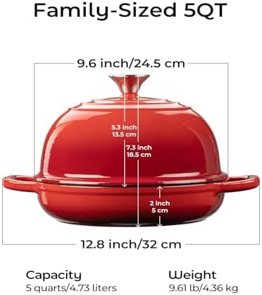 5QT Enameled Cast Iron Sourdough Bread Oven for Homemade, Red