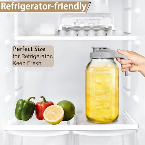 64oz (2 quart) Glass Pitcher with Lid, Mason Jar Pitcher, Glass Container