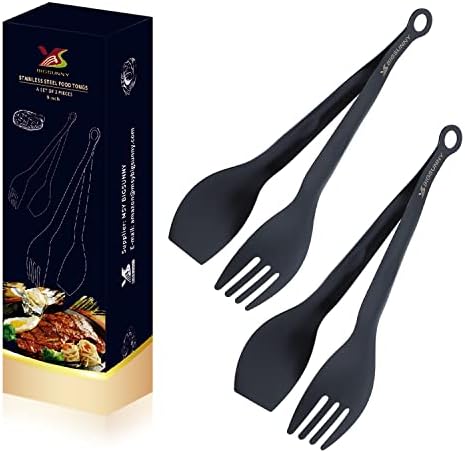 MSY BIGSUNNY Appetizer Tongs - Stainless Steel Kitchen Locking Food Tongs, Buffet Serving Tongs Set of 2(Black, 9 inch)