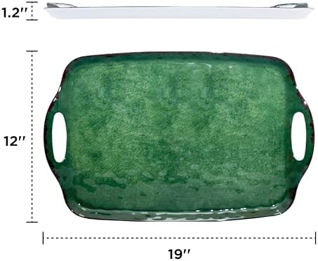TP Melamine Serving Trays with Handles, 19" x 12", Set of 2, Retro Green