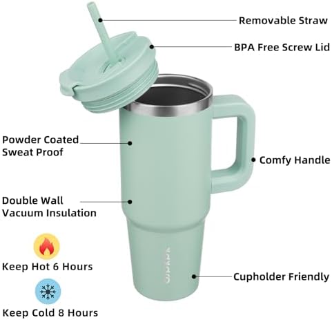 BJPKPK 30 oz Insulated Tumbler with Handle & Straw, Stainless Steel