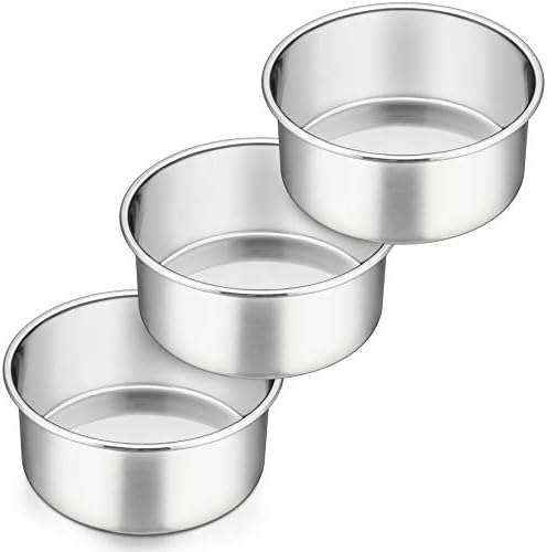 P&P CHEF 6 Inch Cake Pans Set, 3Pcs Stainless Steel Round Baking Pan