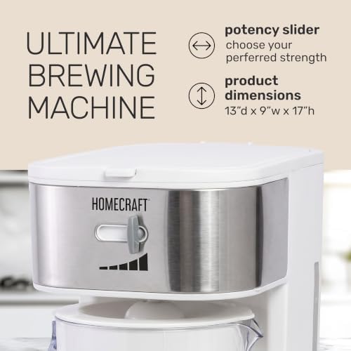 HomeCraft 3-Quart White Stainless Steel Café' Iced Tea And Iced Coffee Brewing System, 12 Cups, Strength Selector & Infuser Chamber, Perfect For Lattes, Lemonade, Flavored Water, Large Pitcher
