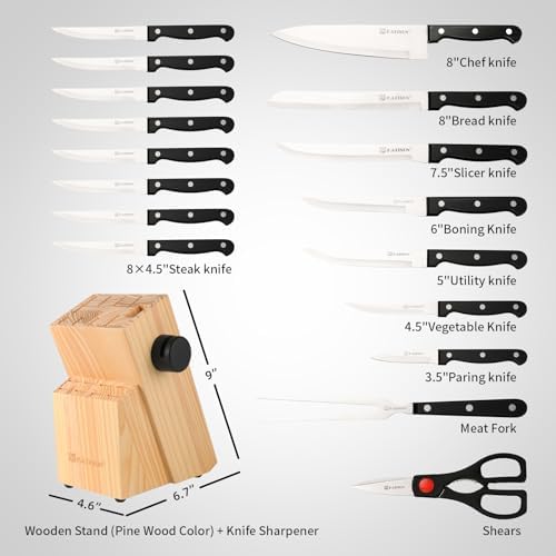 19-Piece Knife Set, German Steel, Durable and Dishwasher Safe, Knife Sets for Kitchen with Block Sets with Built-in Sharpener for Chopping, Slicing, Dicing&Cutting