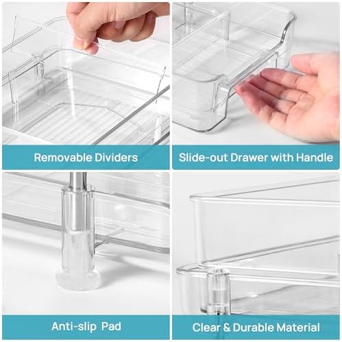 Vtopmart 4 Pack Plastic Clear Pull Out Organizer with Dividers (S-Divided)