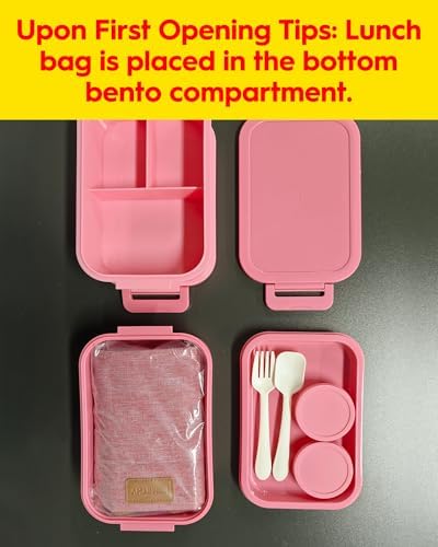KEMETHY Adults Bento Lunch Box Set with Thermo Bag, 74oz Stackable Leak-proof 3-tiers Bento Box, Built-in Utensil and Sauce Container for Work, School, Dining Out (Black)