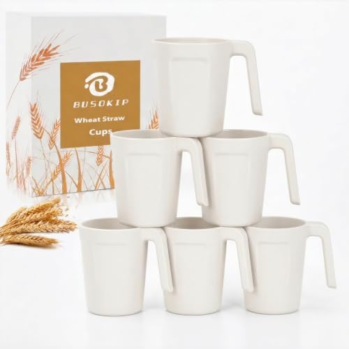 Wheat Straw Cups 16 OZ, Unbreakable Coffee Cups Set of 6 - White