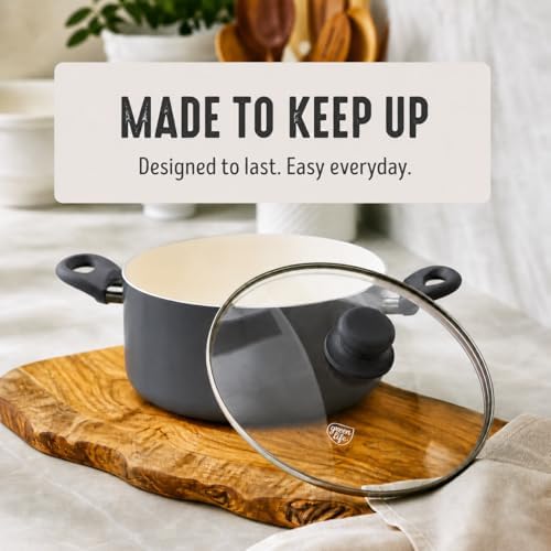 GreenLife 5QT Ceramic Nonstick Stockpot with Lid, Graphite Black