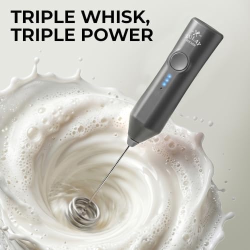 Zulay Kitchen Rechargeable Milk Frother Handheld - Frother Wand, Drink Mixer, Electric Whisk Frother, for Cappuccinos, Matcha & Protein Powder - Dynamic Triple Whisk, 3 Speed 500mAh Charcoal Gray