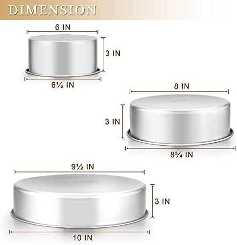 E-far Deep Cake Pan Set of 3 (6/8/9½ Inch), Stainless Steel Round Cake Pan