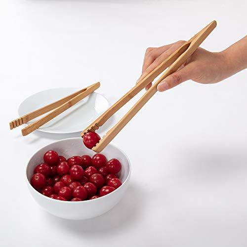 DUJEN 2 Pieces Bamboo Toast Tongs, 10.2 Inches Long Wood Toaster Tongs with Anti-slip Design, Tongs for Cooking with Cooking Oil Coating