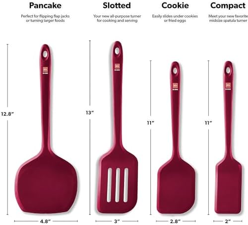 DI ORO Silicone Turner Spatula Set - 600F Heat Resistant, 4-Pc Red