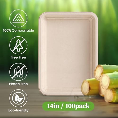 ECOLipak 100 Pack 14 in Compostable Natural Disposable Food Crawfish Trays
