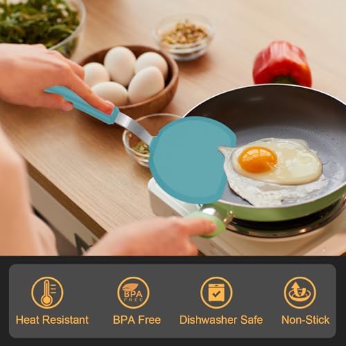 Beijiyi Silicone Spatula Turner Set of 3, 600°F Heat Resistant (Blue)