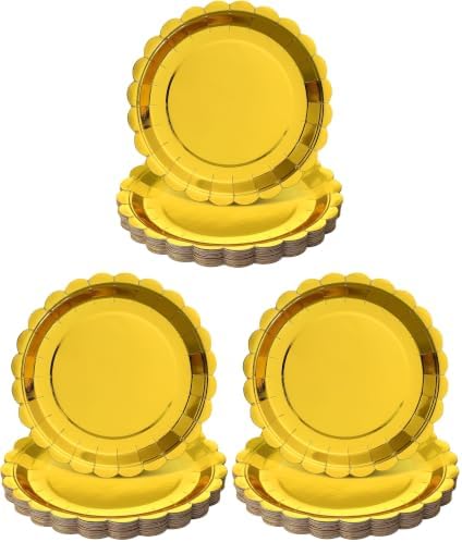 NatNarr 30 Pcs Gold Plates Disposable 9 Inch Scalloped Gold Paper Plates Dessert Cake Plate Cute Party Plate for Wedding, Birthday, Holiday (Pack of 3)