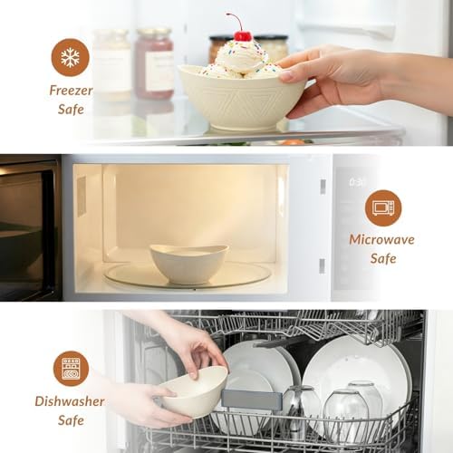 Homienly Wheat Straw Small Bowls Dessert Bowls Set of 6 Unbreakable Ice Cream Bowls for Kitchen, Camping, RV, Dorm, Microwave & Dishwasher Safe Mini Bowls for Yogurt, Snack 10 OZ (Beige)