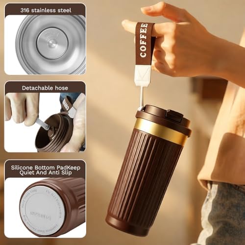 Vacuum Insulated Stainless Steel Travel Coffee Mug,Leak Proof Cup with Lid