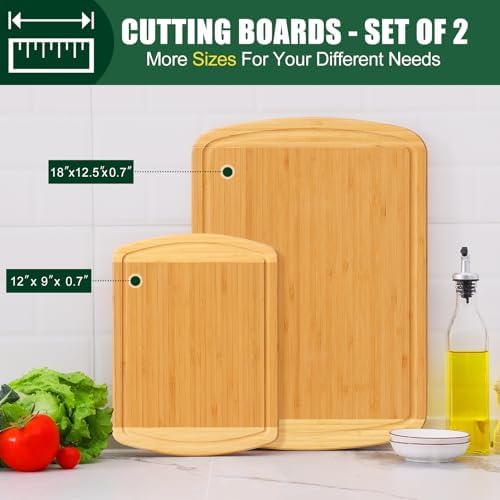Homaxy Bamboo Cutting Boards for Kitchen Set of 2, Two-Tone