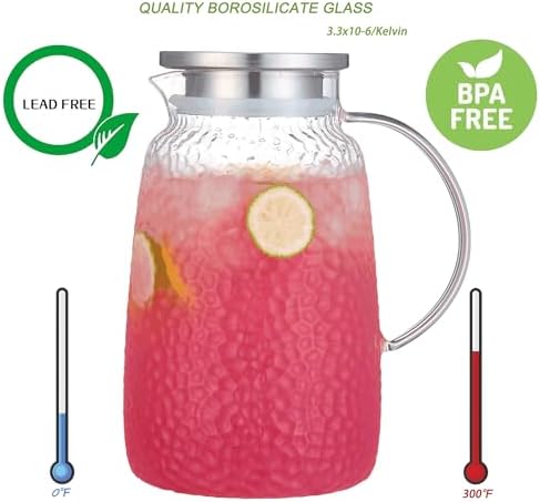 Purefold 105 Oz Borosilicate Glass Pitcher with Lid, Glass Beverages Jug