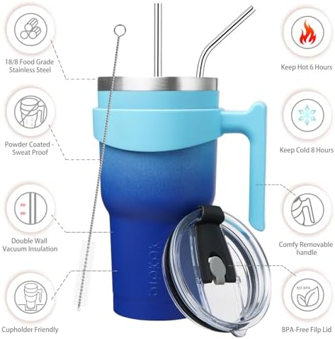 BJPKPK 30 oz Tumbler with Handle & Straw, Insulated Stainless Steel Mug