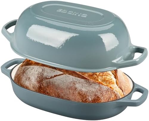 EDGING CASTING Enameled Cast Iron Oval Dutch Oven Pot with Lid, Dutch Oven for Sourdough Bread Baking, Bread Oven, Bread Dutch Oven, Oval Bread Pan, 7qt, Seasalt