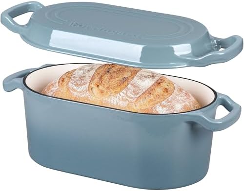 VORRINGARD Oval Dutch Oven Pot with Lid, Enamel Coating Cast Iron Bread Pans for Homemade Sourdough Bread Baking, Cooking, 4 Quart, Sea Salt