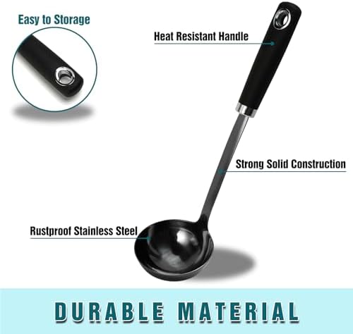 12-Inch Black Stainless Steel Soup Ladle, Metal Ladle Spoon