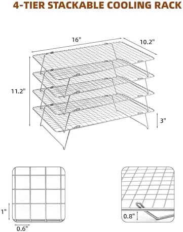 Cooling Rack 16"x10", 4-Tier Stackable & Collapsible Cooling Racks