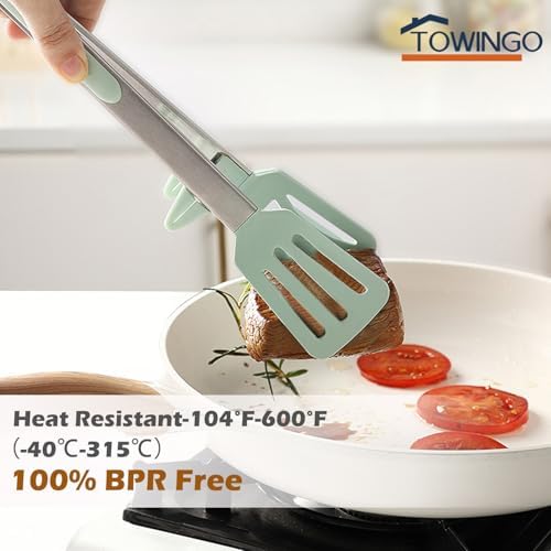 9" Kitchen Tongs for cooking with Silicone Tips, 3Pcs Serving Tongs, Green