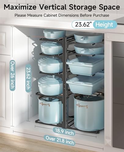 MUDEELA 10-Tier Pots and Pans Organizer Rack, 23.62" H for Cast-iron Pans