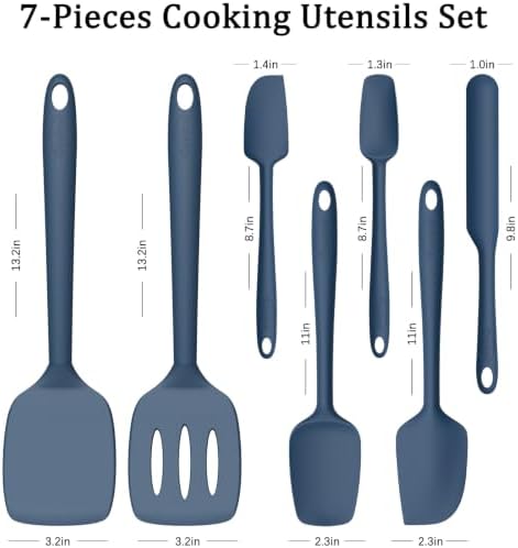 Coukre Silicone Spatula Set of 7, BPA Free Food Grade Silicone Cooking Utensils, Heat Resistant Kitchen Tools for Nonstick Cookware, Dishwasher Safe Spatulas for Cooking and Baking（7,PureDarkBlue）