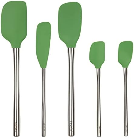 Tovolo Stainless Steel Handled Silicone Spatula Set of 5 Pesto Green, Dishwasher Safe Kitchen Spatula Set for Cooking Baking, Non Toxic BPA Free Silicone Spatula set with Metal Steel Handle