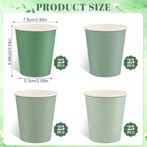 NatNarr 100 Pack Gradient Sage Green Paper Cups, 9oz Baby Shower Paper Cup