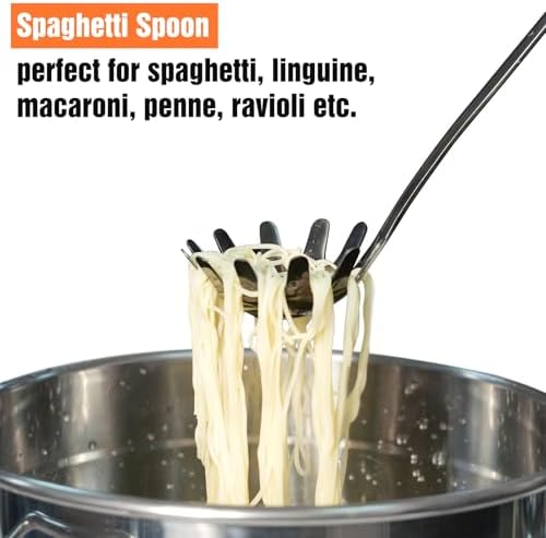 Black Stainless Steel Pasta Spoon, Spaghetti Server, Pasta Fork
