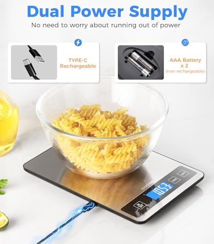 Food Scale, 33lb Rechargeable Kitchen Scale, 1g Precision, Black