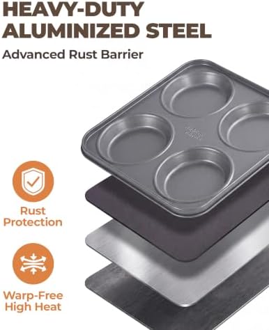 Bake Choice Muffin Top Pan, 4-Cup Hamburger Bun Pan, 4' Baking Pan 2 Pack