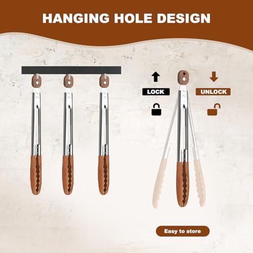 6-Pack 9" Wooden Tongs for Cooking – Locking Wooden Tongs with Non-Slip Handles & Hanging Hole, Wood Tip Serving Tongs for BBQ (9 Inch (6 Pcs))