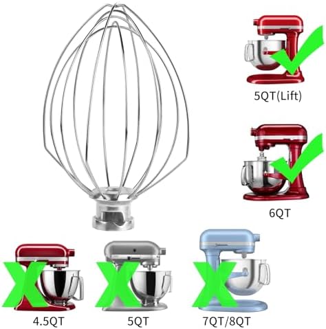 XINBOOG 6 Wire Whisk Attachments Compatible with KitchenAid 5Plus-6QT Mixer