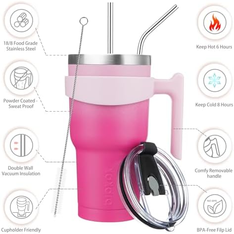BJPKPK 30 oz Tumbler with Handle & Straw, Insulated Stainless Steel Mug