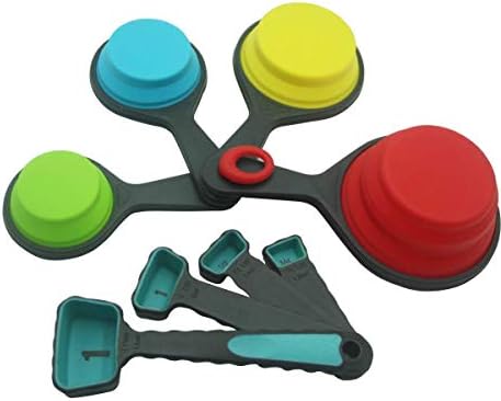 SOLIFEGOBLE Collapsible Measuring Cups and Spoons, Portable Measuring Cup，Food Grade Silicone for Liquid & Dry Measuring, 8 Piece Kitchen Measuring Tool