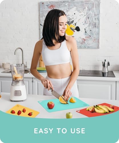 July Home Cutting Board Alternative for Kitchen - Extra Thick Flexible Plastic Cutting Board Set of 3, Non-Slip, BPA-Free, Easy to Clean, Colored Cutting Mats for Cooking, Durable Chopping Sheets
