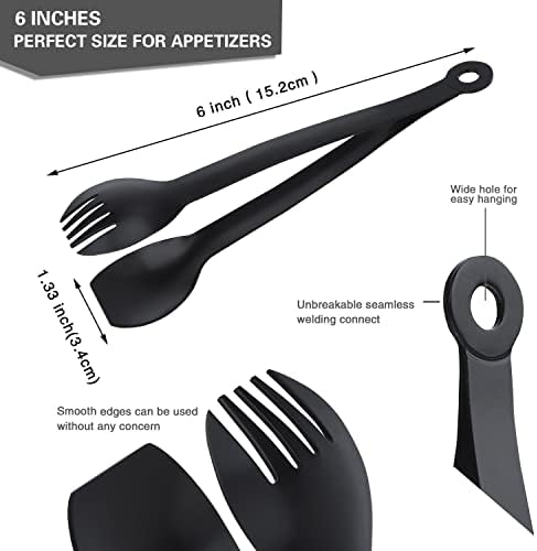 MSY BIGSUNNY Small Serving Tongs - 6 Inches Premium Stainless Steel Appetizer Tongs, Set of 4 (Black, 6")