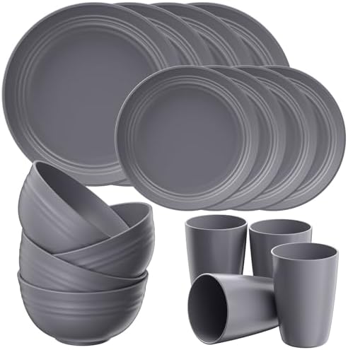 Quatish 16 Piece Plates and Bowl Set for 4, Dinnerware Dish Set for Kitchen