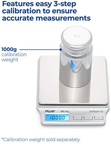 American Weigh Scales SC Series Precision Digital Kitchen Weight Scale, Food Measuring Scale, 2kg x 0.1g (Silver), AMW-SC-2KG