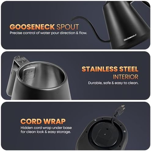 Elite Gourmet EKT3001 1L Digital Kettle, 304 Stainless Steel, Matte Black