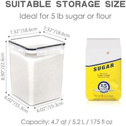 PANTRYSTAR Large Food Storage Containers with Lids Airtight 5.2L /176Oz, for Flour, Sugar, Baking Supply, 3PCS BPA Free Plastic Canisters for Kitchen Pantry Organization
